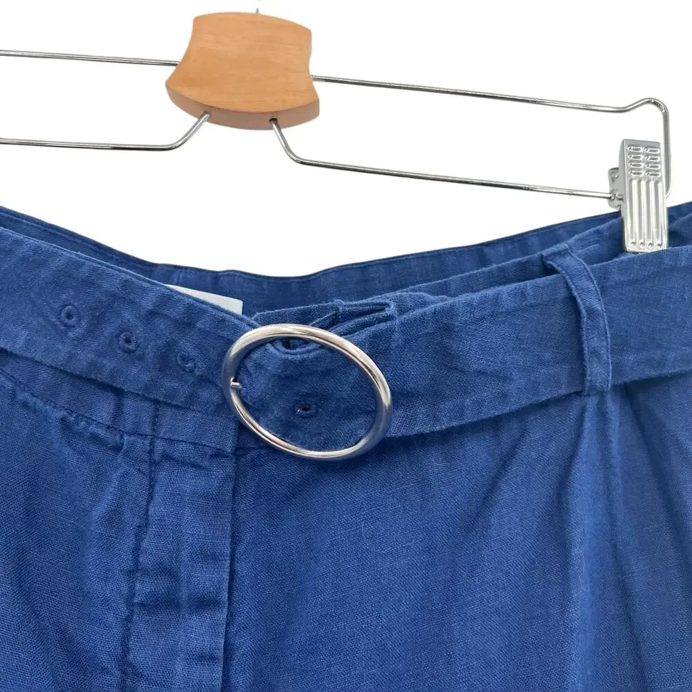 Reformation Ace Linen Pant Wide Leg Trousers Belted Blue‎ Size 8